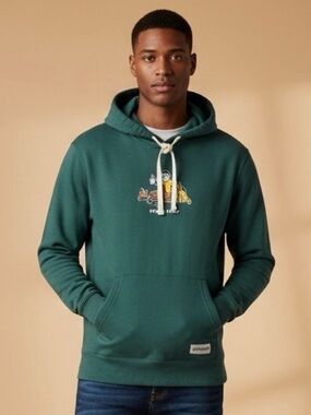 Life is Good Mens Green Graphic Hoodie Sweatshirt Med Dog &‎ Beer Happy Hour